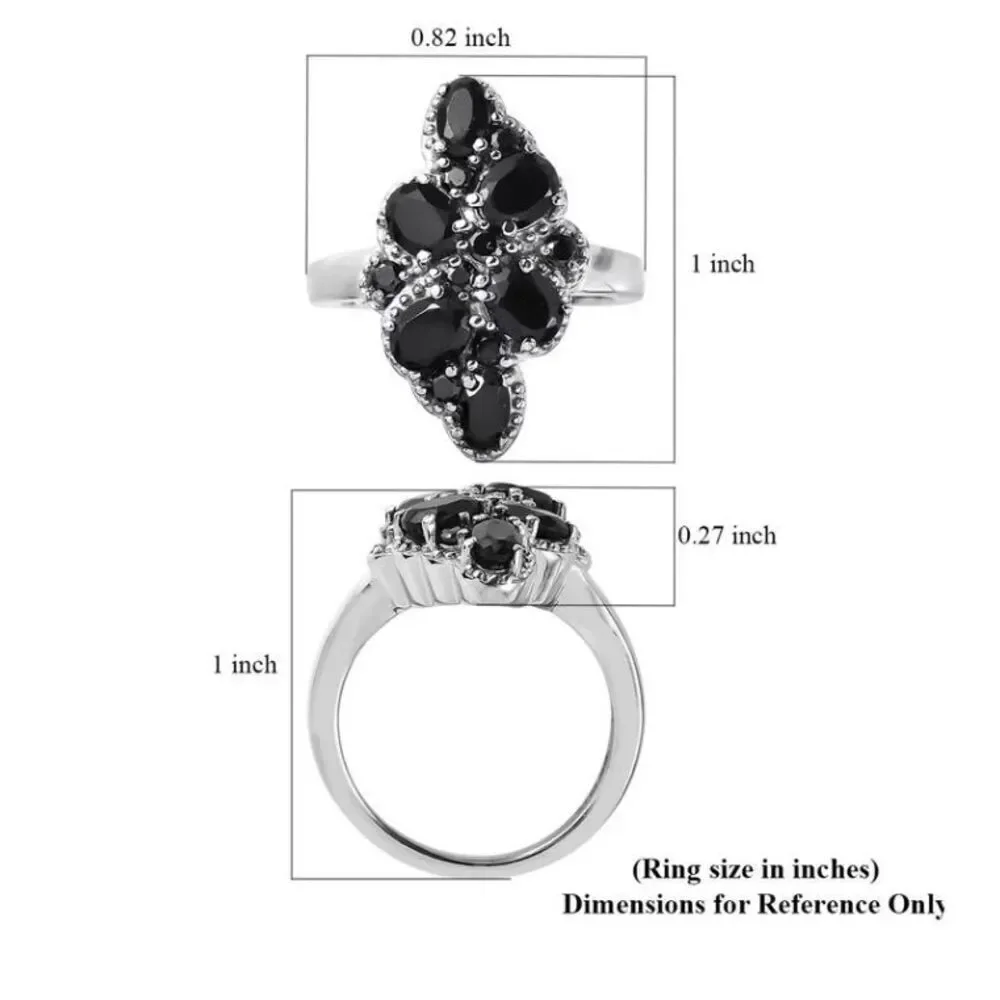 Thai Black Spinel and Simulated Black Diamond 2.80 ctw Ring in Stainless Steel 8